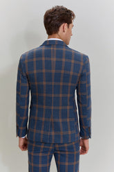 Grey Blue Men's 3 Piece Plaid Notched Lapel Prom Suits